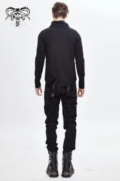 Black Worn Out Cross Shaped Hasp High Collar Asymmetric Hem Men's Punk T-Shirt -LolitaInside 3a9167de8b2f9702dbcef656793367fb