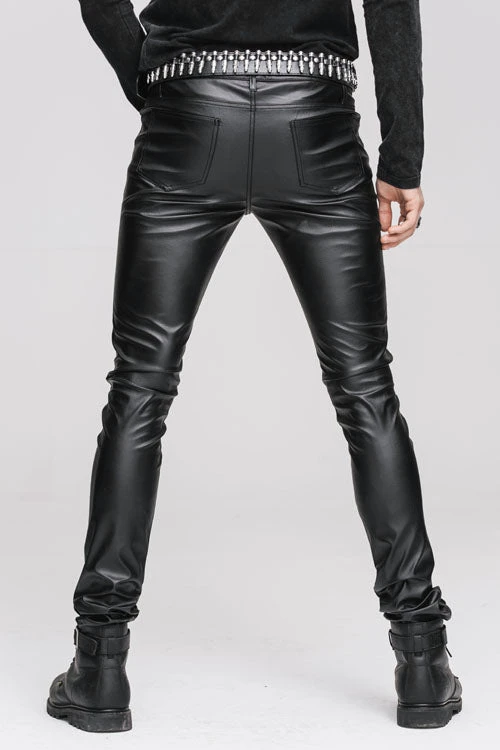 Black Wear Synthetic Leather Basic Model Punk Tight Mens Pants 9 Black Wear Synthetic Leather Basic Model Punk Tight Mens Pants - Image 7