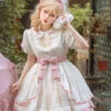 White/Pink Short Sleeves Multi-layer Ruffle Bowknot Sweet Lolita Dress -LolitaInside 3bc6a4a2cc43a1cbebea644a8e836acc