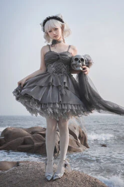 Silver Gray Ruffle Bowknot Peninsula Iron Box Ballet Sweet Elegant Princess Lolita Jsk Dress -LolitaInside 3c4f8b8ec401ff4a249c33b8fb7ae7a6