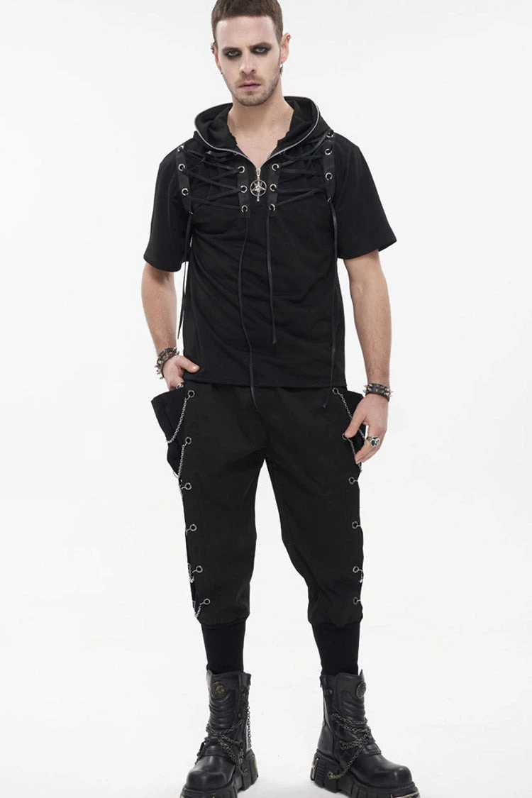 Black Punk Big Pocket Symmetrical Metal Chain Harem Men's Pants 13 Black Punk Big Pocket Symmetrical Metal Chain Harem Men's Pants - Image 12