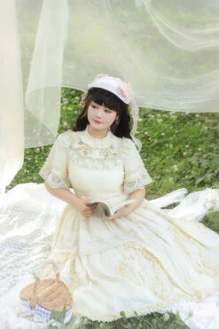 Beige Ruffled Round Collar Lace Cross Floral Embroidery Short Sleeves Plus Size Sweet Lolita OP Dress -LolitaInside 3d1ff2de800b761e2dc2e8e2f54b0f0d 797fec43 709d 479d acd3 559bfec47779