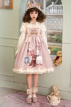 Pink Sheep & Bear Print Alice Girl Bowknot Ruffled Sweet Lolita JSK Dress -LolitaInside 3d43016b60f393919d22f49113434236