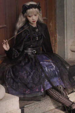 Black Witch Town Print With Veil Gothic Lolita JSK Dress -LolitaInside 3d4ac64b083cebabf1180eee5ee4bef6