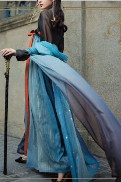 Black/Blue Hot Stamping Embroidered Ancient Flowy Classic Hanfu Dress Full Set -LolitaInside 3d5d113d36714d9f6c69048bdeb8edc1