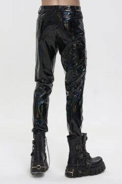 Black Stretch Symphony Metal Chains On Both Sides Versatile Leather Men's Gothic Pants -LolitaInside 3de3472647cf0ad6a2af4495fd536c70