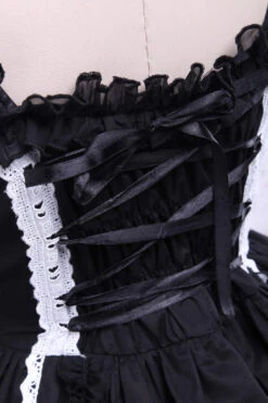 Black/White Cap Sleeves Ruffled Bowknot Lace Trim Gothic Lolita Dress -LolitaInside 3df5f12a81ab523d4c4ee0beaf64da84