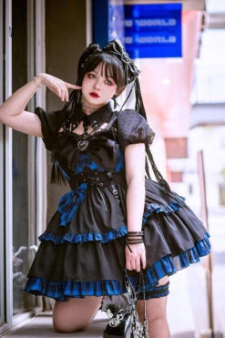 Black/Blue Sleeveless Multi-layer Ruffle Bowknot Gothic Lolita Jsk Dress -LolitaInside 3e0773ae20e163c66f256c03c341c0fd