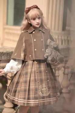 Brown Royal Detective Stripe Print Long Sleeves Classic Lolita OP Dress -LolitaInside 3e1ecbb265e905e61ab13ec6d37cb16d