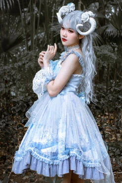 Blue Ruffled Stitching Seam 3D Print Sweet Lolita JSK Dress -LolitaInside 3e393f396869cebcaa5cb87858e227db