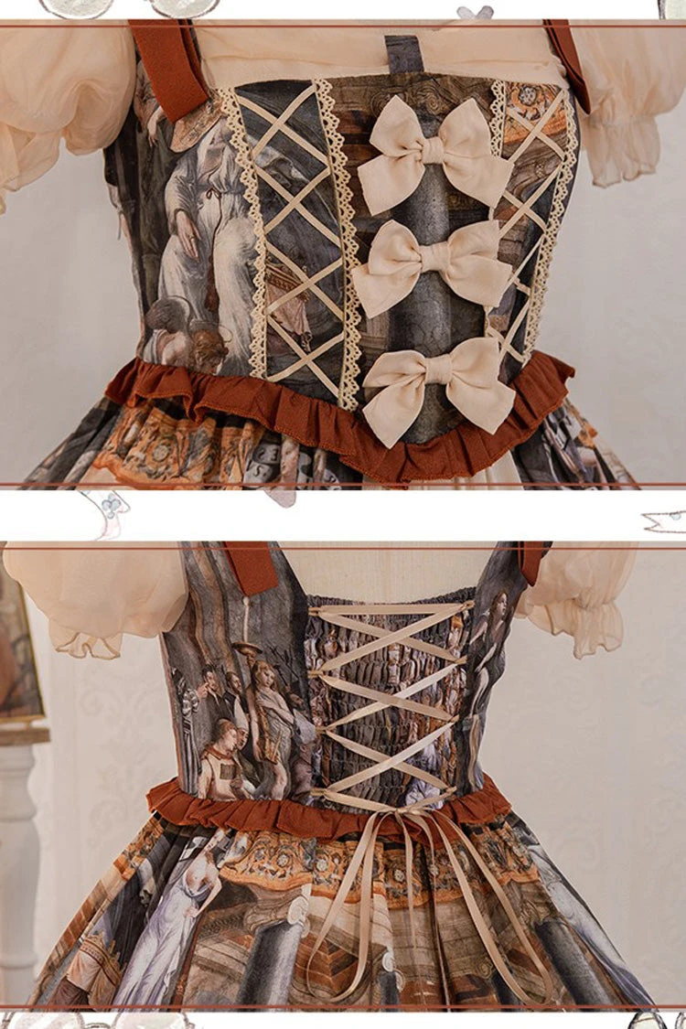 Multi-Color Constantine Oil Painting Print Bowknot Classic Vintage Princess Lolita Dress 9 Multi-Color Constantine Oil Painting Print Bowknot Classic Vintage Princess Lolita Dress - Image 7