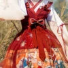 Wine Ukiyolu Cat Print Long Sleeves Chinese Style Fake Two Pieces Bowknot Ruffled Sweet Lolita OP Dress -LolitaInside 3e7ee98bb0adb81285c449d12a65783e