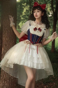 White/Blue Gorgeous White Snow Princess Short Sleeves Sweet Lolita Dress -LolitaInside 3e97316819555c960dec3b5f5a82984f