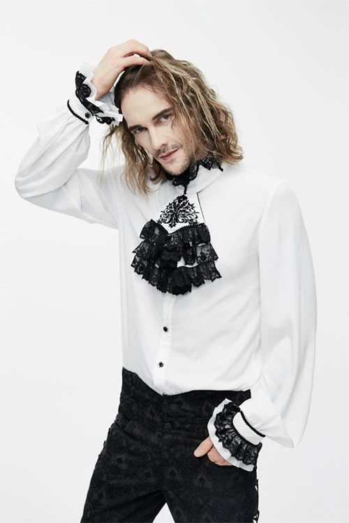 White Chiffon Chest Embroidery Lace Sleeves Mens Gothic Blouse 4 White Chiffon Chest Embroidery Lace Sleeves Mens Gothic Blouse - Image 2