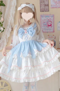 White/Blue Multi-Layer Ruffled High Waist Sweet Lolita Layered JSK Dress -LolitaInside 3f77fcb3f7778a13fd85d02d24c2dfae