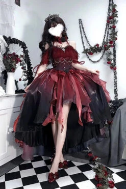 Red/Black Bowknot Irregular Gothic Princess Lolita Jsk Dress -LolitaInside 401066fe4bcf1ce7b9f9cf823502b000