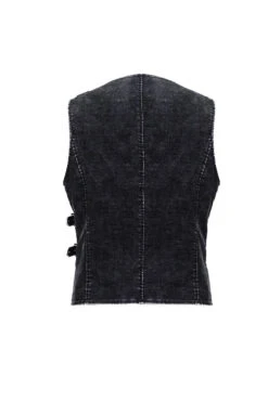 Black V Neck Asymmetric Lace Up Leather Loop Shoulder Rivet Corduroy Men's Punk Waistcoat -LolitaInside 4019924c50cbd57cee5d8889c5ab33a1