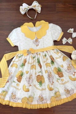 White/Yellow Sweet Duck Print Bowknot Puff Short Sleeves Lolita OP Dress -LolitaInside 402ff95d38a564a8841bfe25e4dfea17