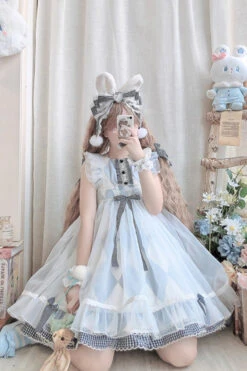 White/Blue Sleeveless Diamond Plaid Print Bowknot Alice Sweet Lolita JSK Dress -LolitaInside 406548273168c238973740ed50699b79