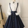 Dark Blue Vintage Single Breasted Ruffled Classic Lolita Skirt Strap Dress -LolitaInside 40be3fd250788cee443bef793d45d2ea