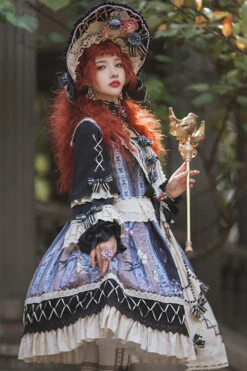 Multi-Color Ruffled Sleeve Retro Printed High Waist Classic Lolita OP Dress -LolitaInside 41040a8faa72aaf1a4d23afdc34daf97