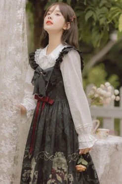 Black Ruffled Strap Court Print Front And Back Bow Classic Lolita JSK Dress -LolitaInside 410b5d962aaf7ba427ced7f217208947 c04632d6 c704 488c b6fc ecca9279c3c0