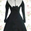 Black/White Cotton Stand Collar Long Sleeves Knee-length Bowknot Gothic Lolita Dress -LolitaInside 4121df4e76f530f7b6b7d7591429b78a