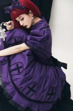 Purple Halloween Cross Short Puff Sleeves Two Pieces Gothic Lolita Dress -LolitaInside 41d45c784172bd3872769d22bb08233c