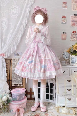 Pink Sleeveless High Waisted Rabbit Print Ruffle Bowknot Sweet Lolita Jsk Dress -LolitaInside 41e339126a146088e5a0fb5c492b2ce0