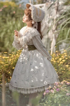 Beige Lace Round Collar Ruffled Lantern Sleeves Fresh Floral Print Sweet Lolita OP Dress -LolitaInside 42a885cf2d46dbc6fe11cccb03d3d73d