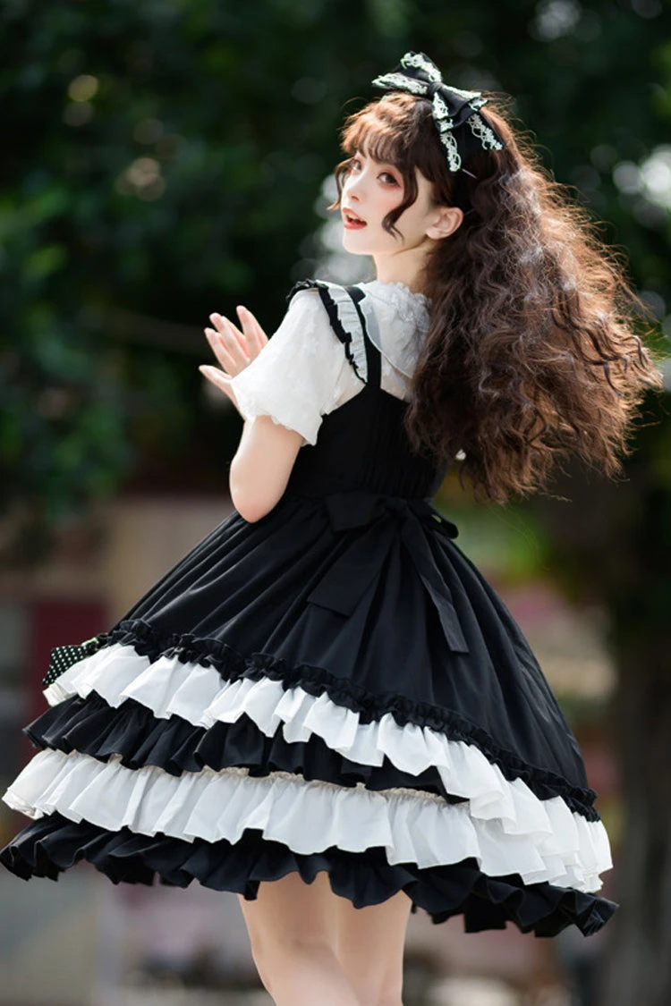 Black Bowknot Ruffled Multi-Layer Classic Lolita Jsk Dress 6 Black Bowknot Ruffled Multi-Layer Classic Lolita Jsk Dress - Image 4