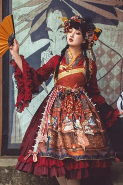 Multi-Color Nightmare Print Japanese Ruffle Bowknot Sweet Lolita Jsk Dress -LolitaInside 4367b05f72c09f4de8c0d51f604c55ef