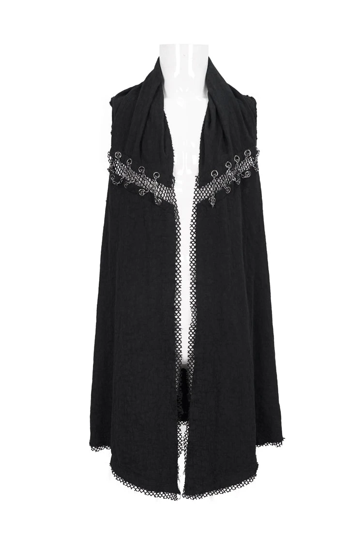 Black Aluminum Chain Stitching Design Distressed Cotton Linen All Seasons Men's Punk Vest 9 Black Aluminum Chain Stitching Design Distressed Cotton Linen All Seasons Men's Punk Vest - Image 7