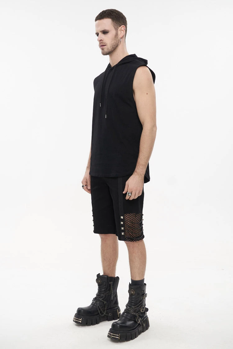 Black Knit Irregular Simple Versatile Sleeveless Hooded Men's Punk Tank Top 6 Black Knit Irregular Simple Versatile Sleeveless Hooded Men's Punk Tank Top - Image 4