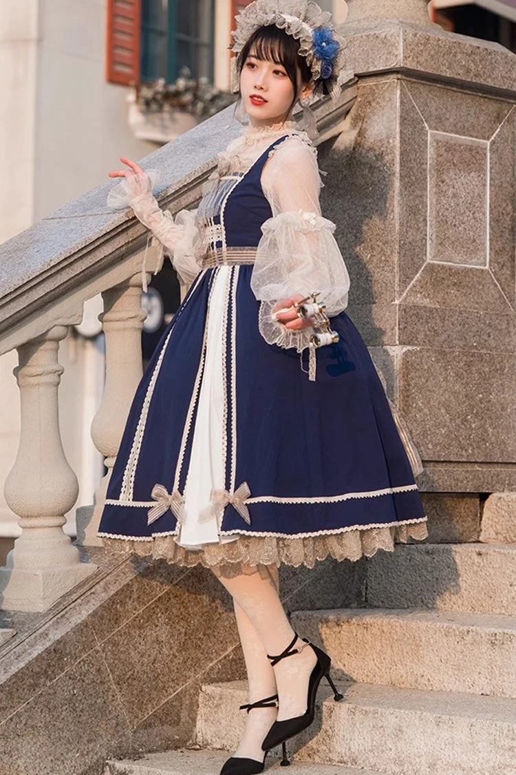 Blue/White Elegant Color Contrast Sleeveless Classic Lolita Dress 5 Blue/White Elegant Color Contrast Sleeveless Classic Lolita Dress - Image 3