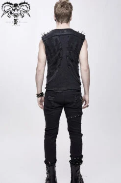 Black Patchwork Unedged Coarse Grain Leather Long Pointed Nails Distressed Men's Punk Vest -LolitaInside 451fba1c39b4ed031cfc1db24bbd2178