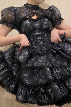 Black Multi-layer Ruffle Ballet Bowknot Print Gothic Lolita Jsk Dress -LolitaInside 45789c0ccbee0a872026900fe137bf4c
