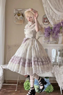 Letters And Poems Starry Bellflower Print Short Sleeve Square Neck Sweet Lolita Dress -LolitaInside 45a6f5bce4e1dd699b2865cddd85d637