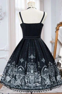 Dark Black Eye Of Red Heart Print Square Collar Cross High Waisted Gothic Lolita Jsk Dress -LolitaInside 461c568a9bcbbf19154f68f28ebefa92