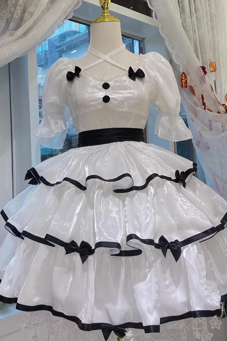 Rose Contrast Color Large Swing Tiered Short Sleeves Gothic Lolita OP Dress 3 Colors 6 Rose Contrast Color Large Swing Tiered Short Sleeves Gothic Lolita OP Dress 3 Colors - Image 4