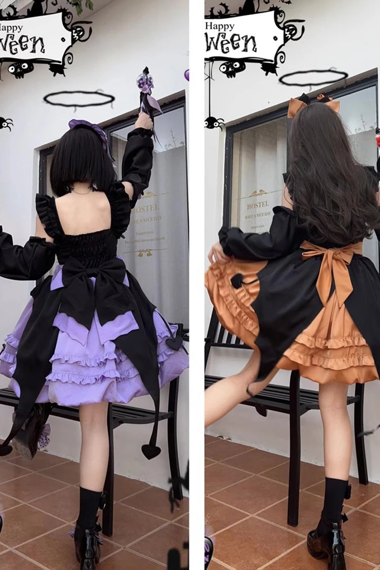 Orange Halloween Starry Night Witch Multi-layer Ruffle Sweet Lolita Jsk Dress 4 Orange Halloween Starry Night Witch Multi-layer Ruffle Sweet Lolita Jsk Dress - Image 2