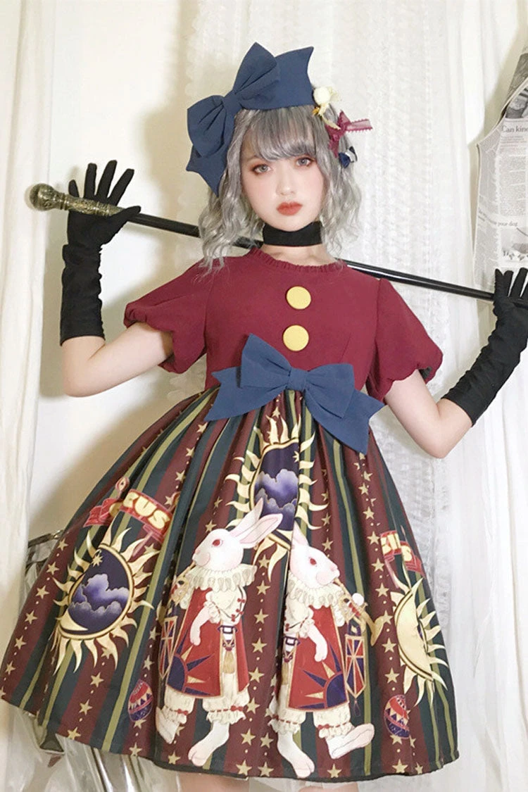Antique Doll Print Christmas Bowknot Sweet Lolita OP Dress 4 Antique Doll Print Christmas Bowknot Sweet Lolita OP Dress - Image 2