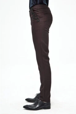 Brown Twill Suit Material Side Pocket Floral Shaped Webbing Gothic Mens Pants -LolitaInside 46a76c725030210a792b103dd06ec9e0