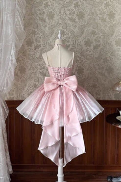 Pink Sleeveless Ruffle Bowknot Sweet Princess Fish Bone Bridesmaid Lolita Jsk Dress -LolitaInside 46bc8aac66986044323b4ad239f0765e