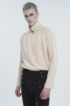 Stand Collar Ruched Men's Gothic Shirt -LolitaInside 46ee555ff0a80f785e0dfd37f9219e62
