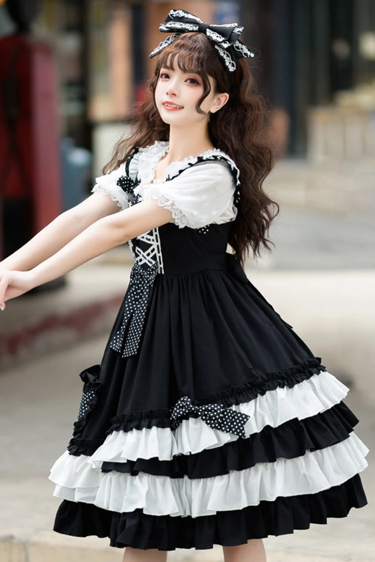Black Bowknot Ruffled Multi-Layer Classic Lolita Jsk Dress 5 Black Bowknot Ruffled Multi-Layer Classic Lolita Jsk Dress - Image 3