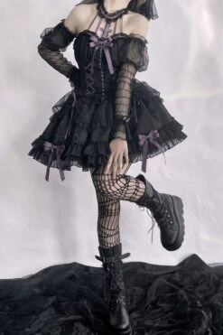 Black Purple Tube Top Sleeveless Blowknot Ruffled Gothic Lolita Tiered Dress -LolitaInside 4734f46eae38c64ec93ee4d44d85a8ae