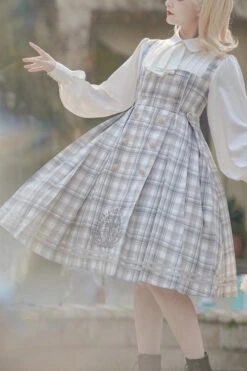 Grey Royal Detective Stripe Print Long Sleeves Classic Lolita OP Dress