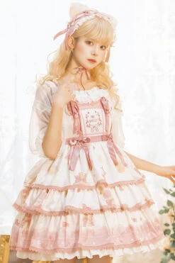 White Candy Bowknot Print Princess Sweet Lolita JSK Dress -LolitaInside 477df42d644cabf934817497377eb216