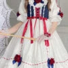 Blue/White Round Collar Bowknot Short Sleeves Multi-Layer Ruffled Sweet Lolita OP Tiered Dress -LolitaInside 488e24caec563912aa2c704a99352f08